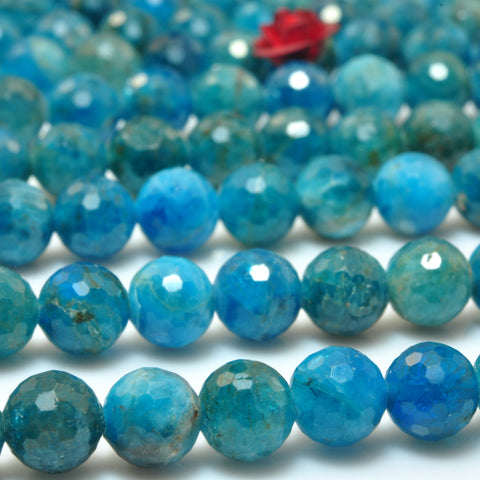 YesBeads Natural Blue Apatite faceted round loose beads wholesale gemstone jewelry making 15"