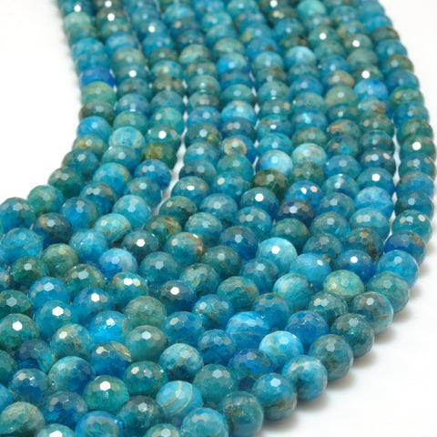 YesBeads Natural Blue Apatite faceted round loose beads wholesale gemstone jewelry making 15"