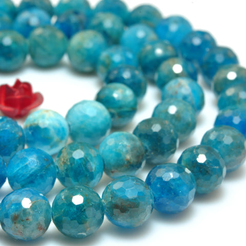 YesBeads Natural Blue Apatite faceted round loose beads wholesale gemstone jewelry making 15"