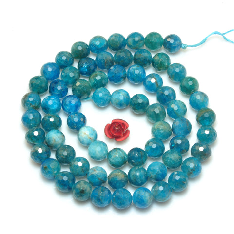 YesBeads Natural Blue Apatite faceted round loose beads wholesale gemstone jewelry making 15"