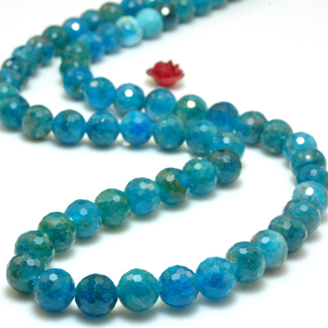 YesBeads Natural Blue Apatite faceted round loose beads wholesale gemstone jewelry making 15"
