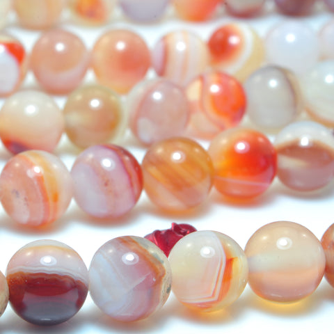 YesBeads Natural Red Banded Agate smooth round beads wholesale gemstone jewelry making 6mm-12mm 15"