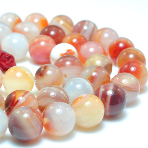 YesBeads Natural Red Banded Agate smooth round beads wholesale gemstone jewelry making 6mm-12mm 15"