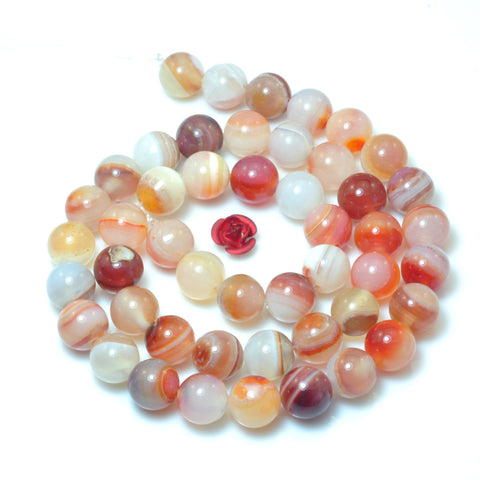 YesBeads Natural Red Banded Agate smooth round beads wholesale gemstone jewelry making 6mm-12mm 15"
