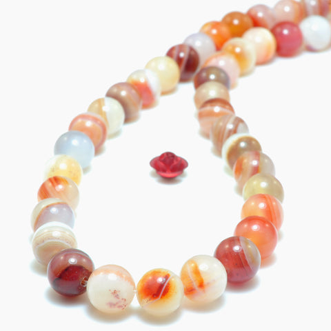 YesBeads Natural Red Banded Agate smooth round beads wholesale gemstone jewelry making 6mm-12mm 15"