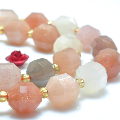 YesBeads Natural Rainbow Moonstone A grade faceted double terminated point beads wholesale gemstone jewelry 15"