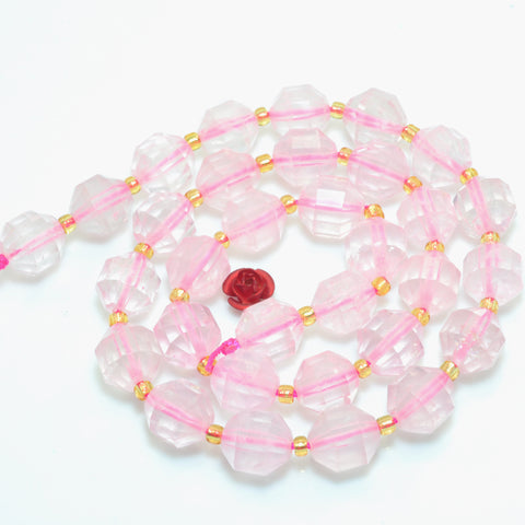 YesBeads Natural Brazil Rose Quartz faceted double terminated point beads wholesale gemstone jewelry making 15"