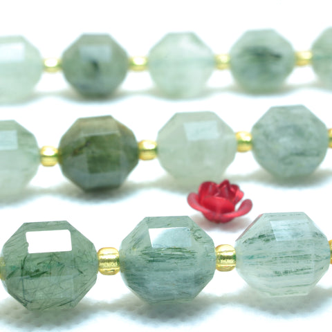 YesBeads Natural Green Rutilated Quartz faceted double terminated point beads wholesale gemstone jewelry making 15"