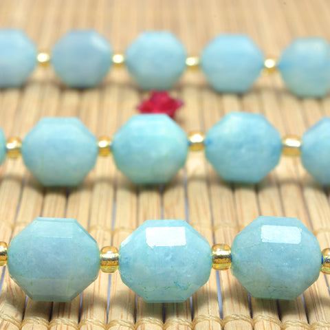 YesBeads Natural Blue Aquamarine faceted double terminated point beads wholesale gemstone jewelry making 15"