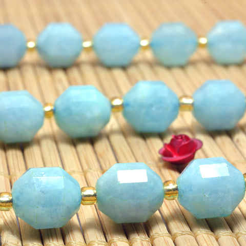 YesBeads Natural Blue Aquamarine faceted double terminated point beads wholesale gemstone jewelry making 15"