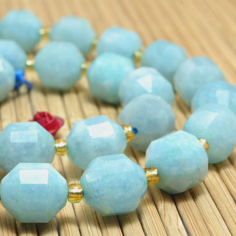 YesBeads Natural Blue Aquamarine faceted double terminated point beads wholesale gemstone jewelry making 15"