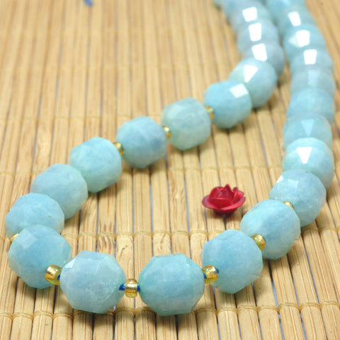 YesBeads Natural Blue Aquamarine faceted double terminated point beads wholesale gemstone jewelry making 15"