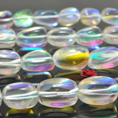 YesBeads Mystic Aura Quartz Crystal Synthetic smooth nugget candy beads wholesale jewelry 15"