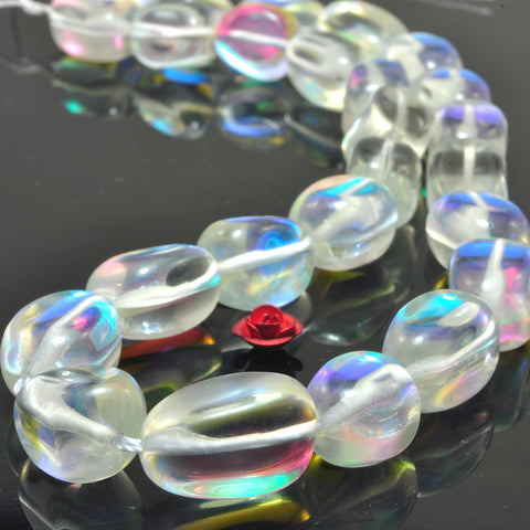 YesBeads Mystic Aura Quartz Crystal Synthetic smooth nugget candy beads wholesale jewelry 15"