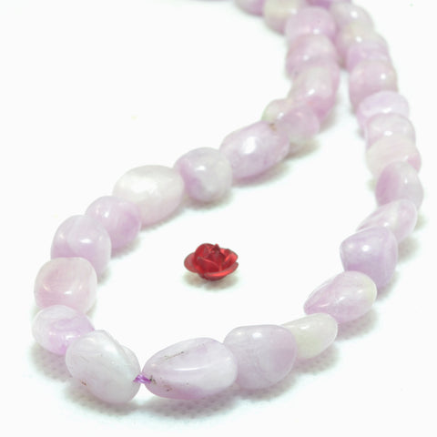 YesBeads Natural Kunzite purple pink smooth pebble chip beads wholesale gemstone jewelry making 15"