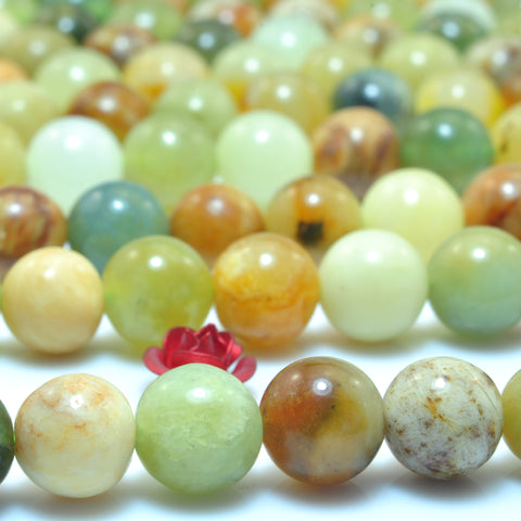 YesBeads Nautral flower jade smooth round loose beads rainbow gemstone wholesale jewelry making 15"