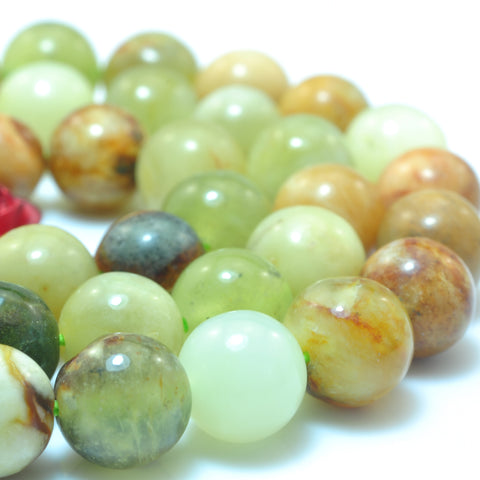 YesBeads Nautral flower jade smooth round loose beads rainbow gemstone wholesale jewelry making 15"
