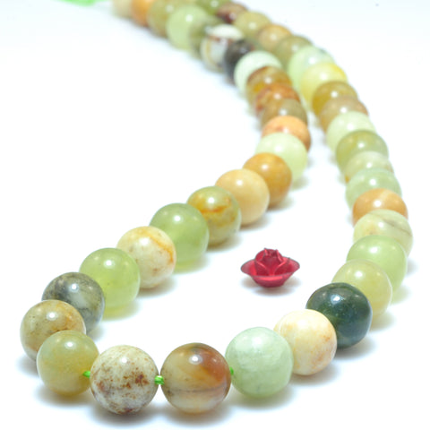 YesBeads Nautral flower jade smooth round loose beads rainbow gemstone wholesale jewelry making 15"