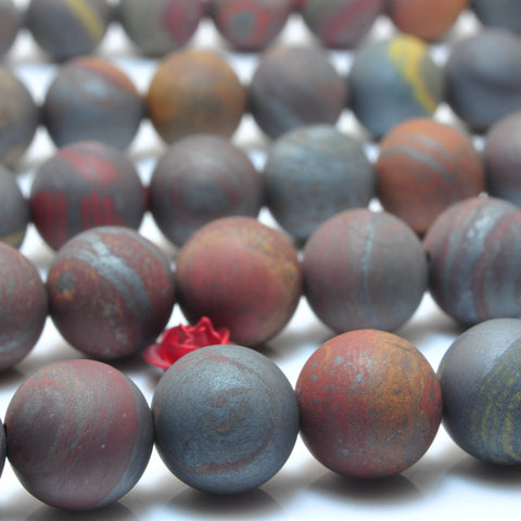 YesBeads Natural Red Tiger Iron matte round beads wholesale gemstone jewelry making 15"