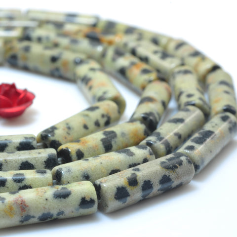 YesBeads Natural Dalmatian Jasper smooth tube beads gemstone wholesale jewelry making 15"