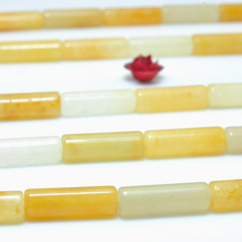 YesBeads Natural Yellow Jade smooth tube beads gemstone wholesale jewelry making 15"