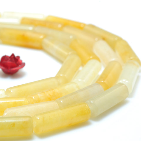 YesBeads Natural Yellow Jade smooth tube beads gemstone wholesale jewelry making 15"