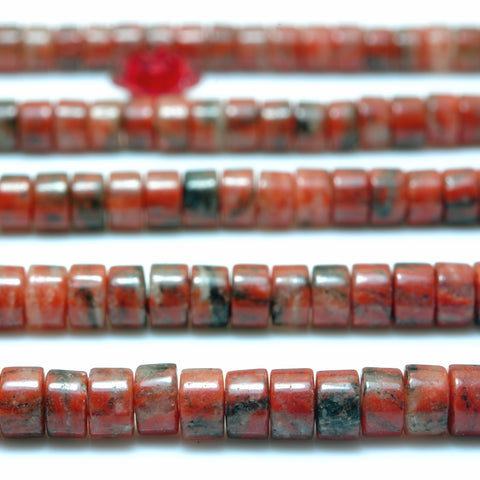 YesBeads Natural Red Sesame Jasper smooth heishi wheel beads wholesale gemstone jewelry making 15"