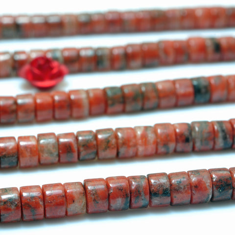YesBeads Natural Red Sesame Jasper smooth heishi wheel beads wholesale gemstone jewelry making 15"