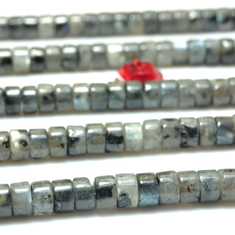 YesBeads Natural Black Labradorite smooth heishi wheel beads larvikite stone wholesale gemstone jewelry 15"