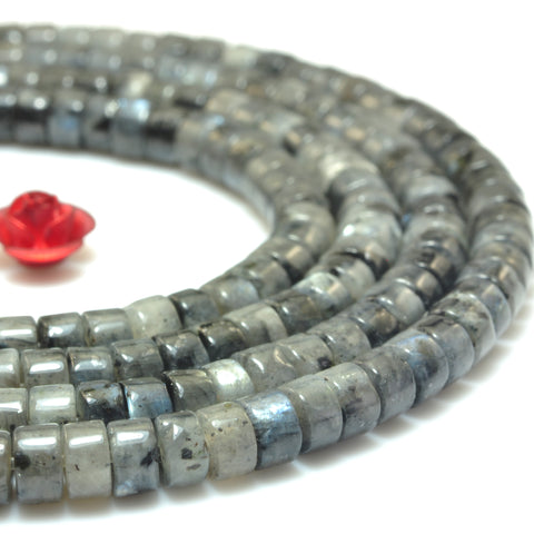 YesBeads Natural Black Labradorite smooth heishi wheel beads larvikite stone wholesale gemstone jewelry 15"