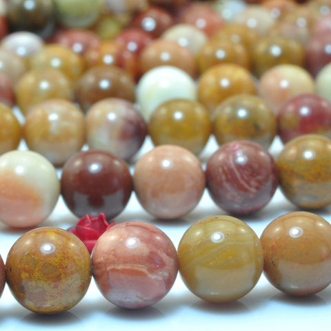 YesBeads Natural Rainbow Jasper smooth round loose beads wholesale gemstone jewelry making 15"