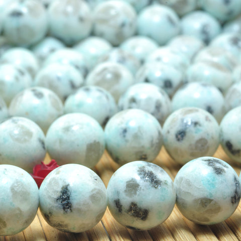 YesBeads Natural Sesame Jasper smooth round beads wholesale gemstone Kiwi Jasper jewelry making 15"