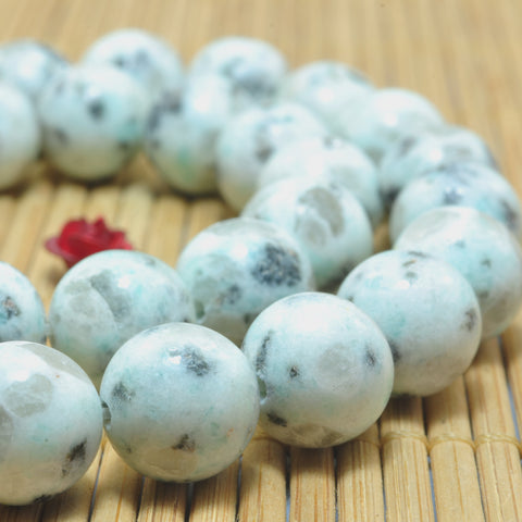 YesBeads Natural Sesame Jasper smooth round beads wholesale gemstone Kiwi Jasper jewelry making 15"