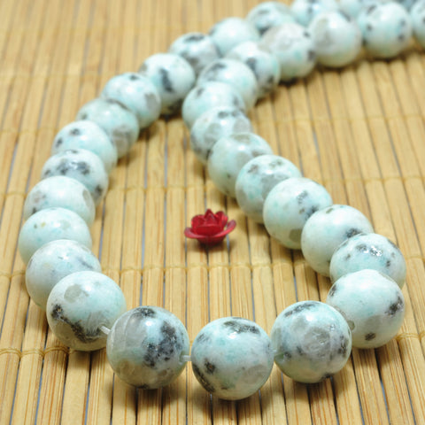 YesBeads Natural Sesame Jasper smooth round beads wholesale gemstone Kiwi Jasper jewelry making 15"