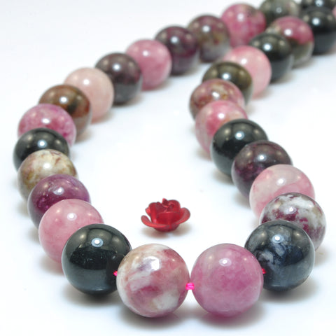 YesBeads A grade natural Watermelon Tourmaline gemstone smooth round beads wholesale 15"