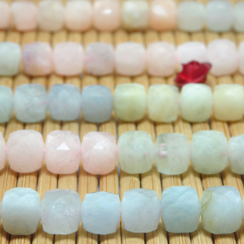 YesBeads Natural Morganite faceted cube loose beads mix aquamarine gemstone wholesale jewelry 15"