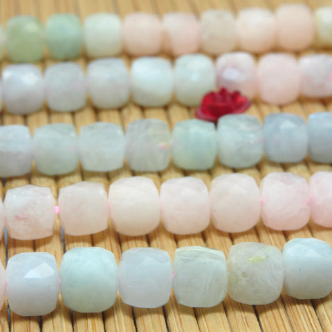 YesBeads Natural Morganite faceted cube loose beads mix aquamarine gemstone wholesale jewelry 15"