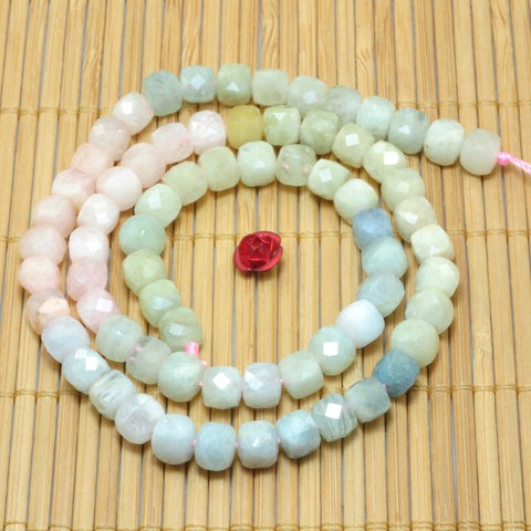YesBeads Natural Morganite faceted cube loose beads mix aquamarine gemstone wholesale jewelry 15"