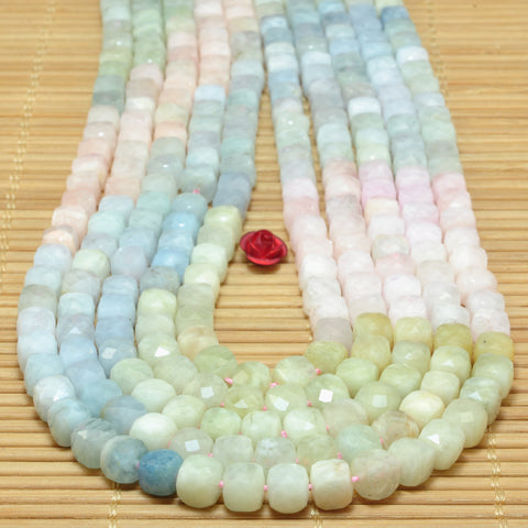 YesBeads Natural Morganite faceted cube loose beads mix aquamarine gemstone wholesale jewelry 15"