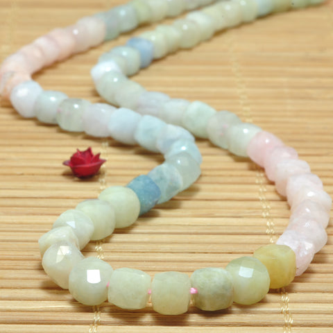 YesBeads Natural Morganite faceted cube loose beads mix aquamarine gemstone wholesale jewelry 15"