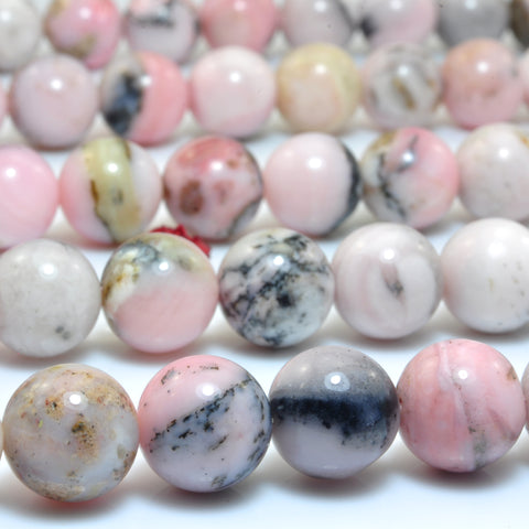 YesBeads Natural Pink Opal gemstone smooth round loose beads wholesale jewelry making 15"
