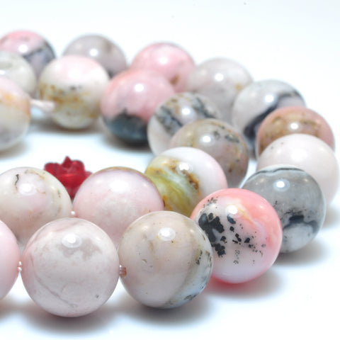 YesBeads Natural Pink Opal gemstone smooth round loose beads wholesale jewelry making 15"