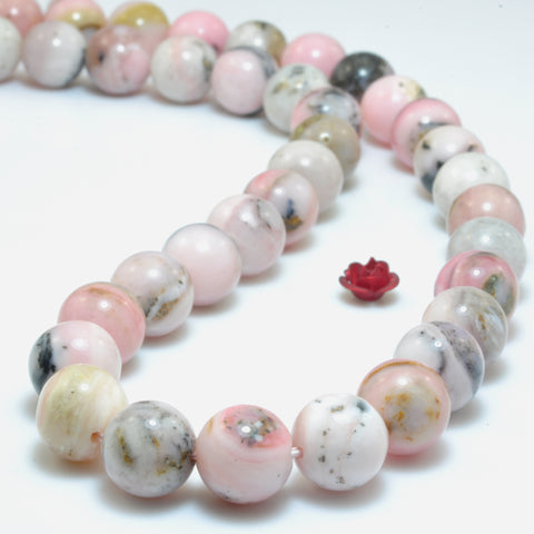 YesBeads Natural Pink Opal gemstone smooth round loose beads wholesale jewelry making 15"