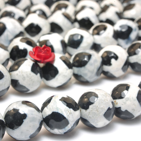 YesBeads Tibetan Agate Dzi turtleback agate faceted round beads wholesale gemstone jewelry making 15"