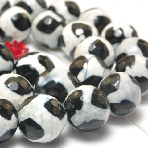 YesBeads Tibetan Agate Dzi turtleback agate faceted round beads wholesale gemstone jewelry making 15"