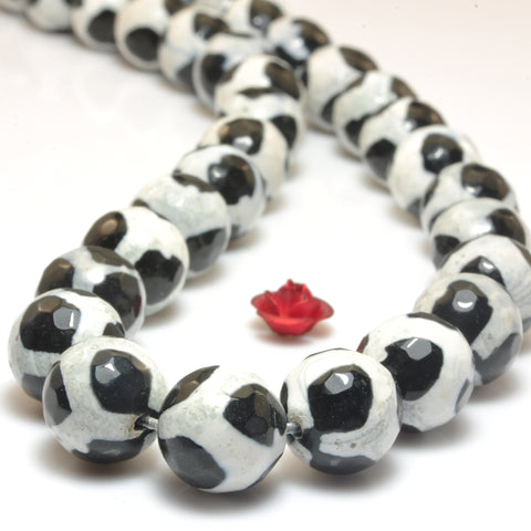 YesBeads Tibetan Agate Dzi turtleback agate faceted round beads wholesale gemstone jewelry making 15"