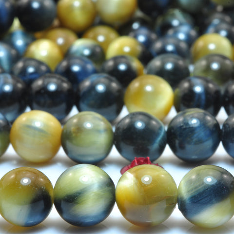YesBeads Natural Golden blue Tiger Eye gemstone smooth round loose beads wholesale jewelry 15"