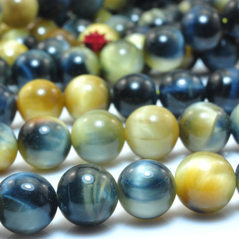 YesBeads Natural Golden blue Tiger Eye gemstone smooth round loose beads wholesale jewelry 15"