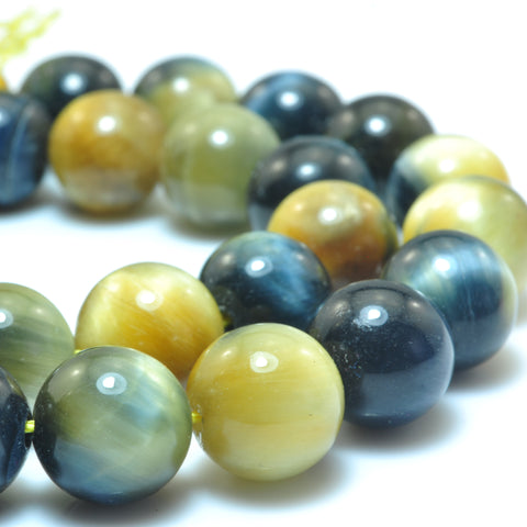 YesBeads Natural Golden blue Tiger Eye gemstone smooth round loose beads wholesale jewelry 15"