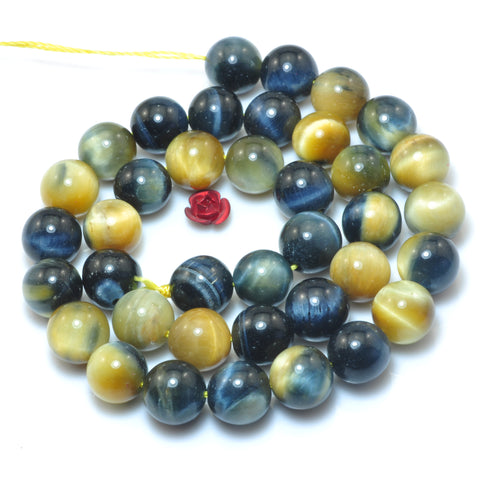 YesBeads Natural Golden blue Tiger Eye gemstone smooth round loose beads wholesale jewelry 15"